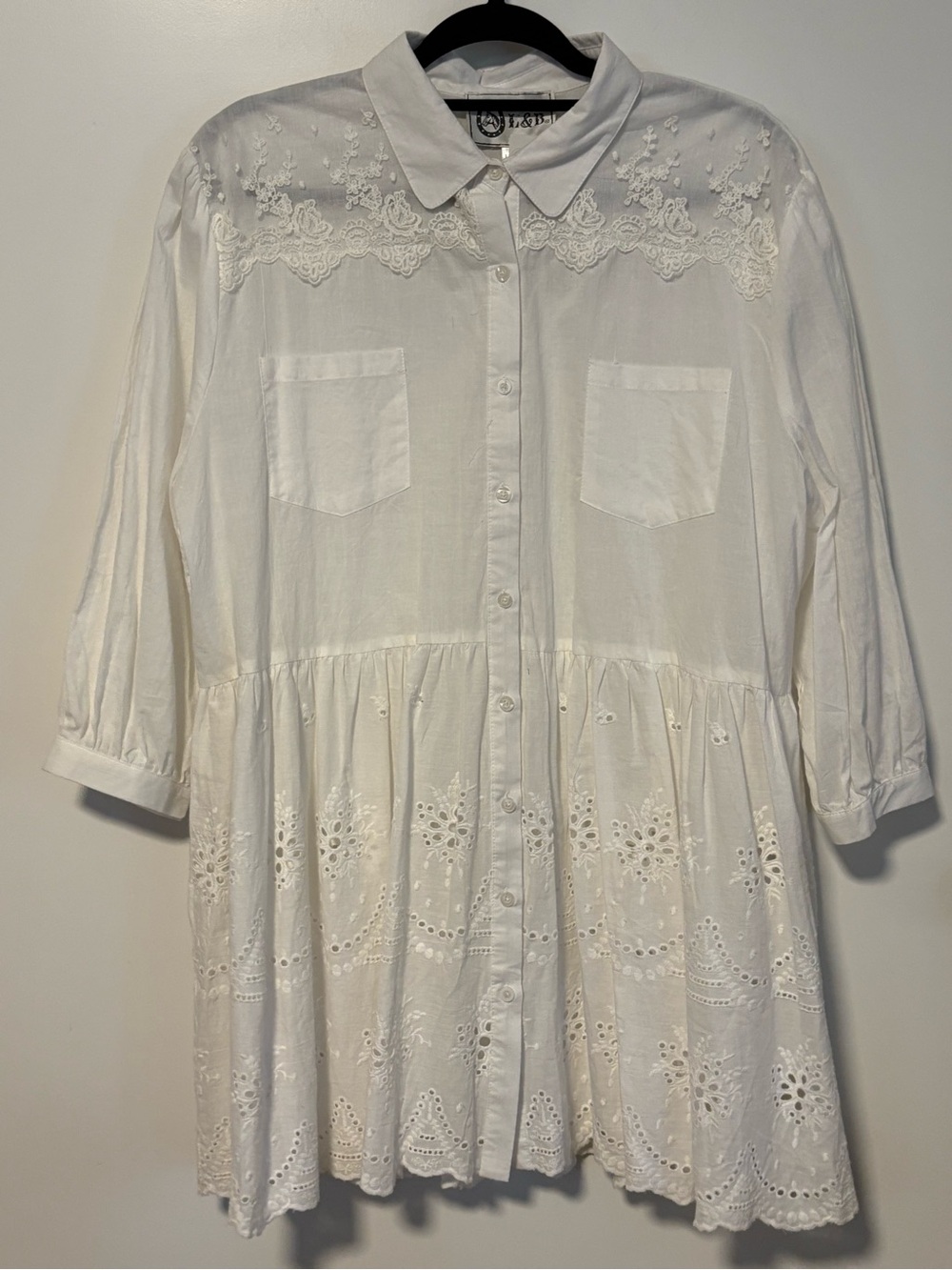 Women's Western Style White Embroidered Button-Front Dress